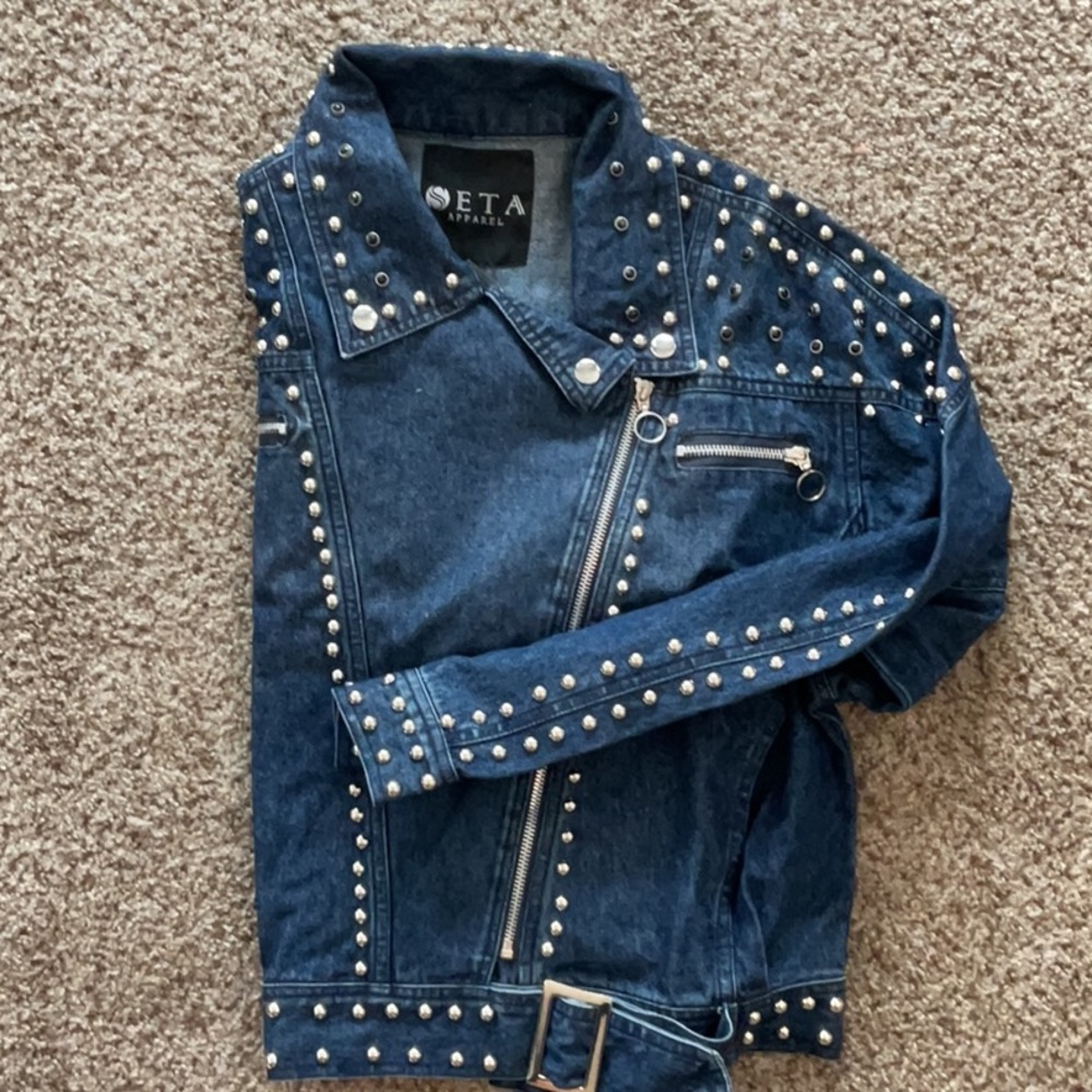SETA Studded Denim Motorcycle Jacket XL  from Project Runway Season.